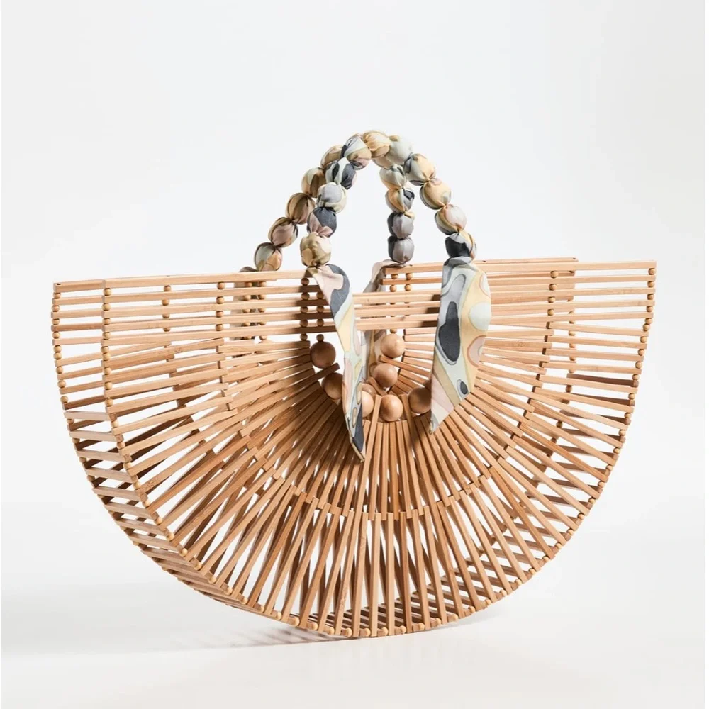 Cult Gaia Bamboo Fan Ark Scarf Half Moon Top Handle Tote Bag NWT - Picture 3 of 8